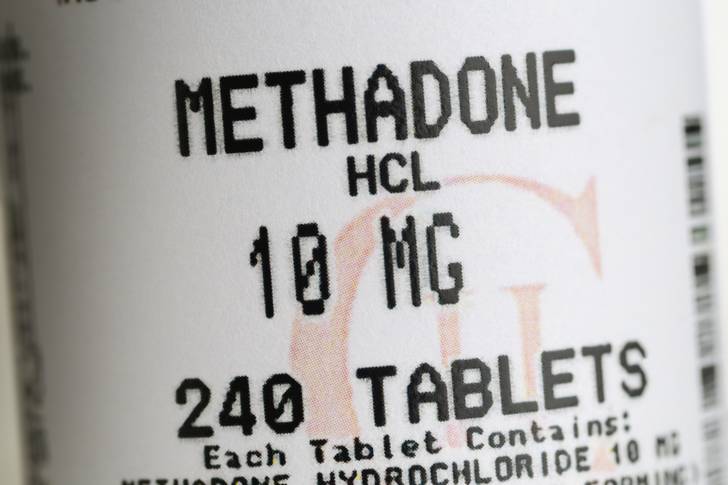 A label on a bottle of methadone.